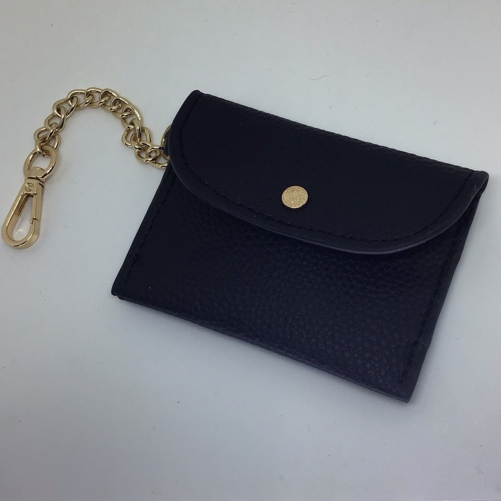 Sleek Black Card Holder with Gold Chain